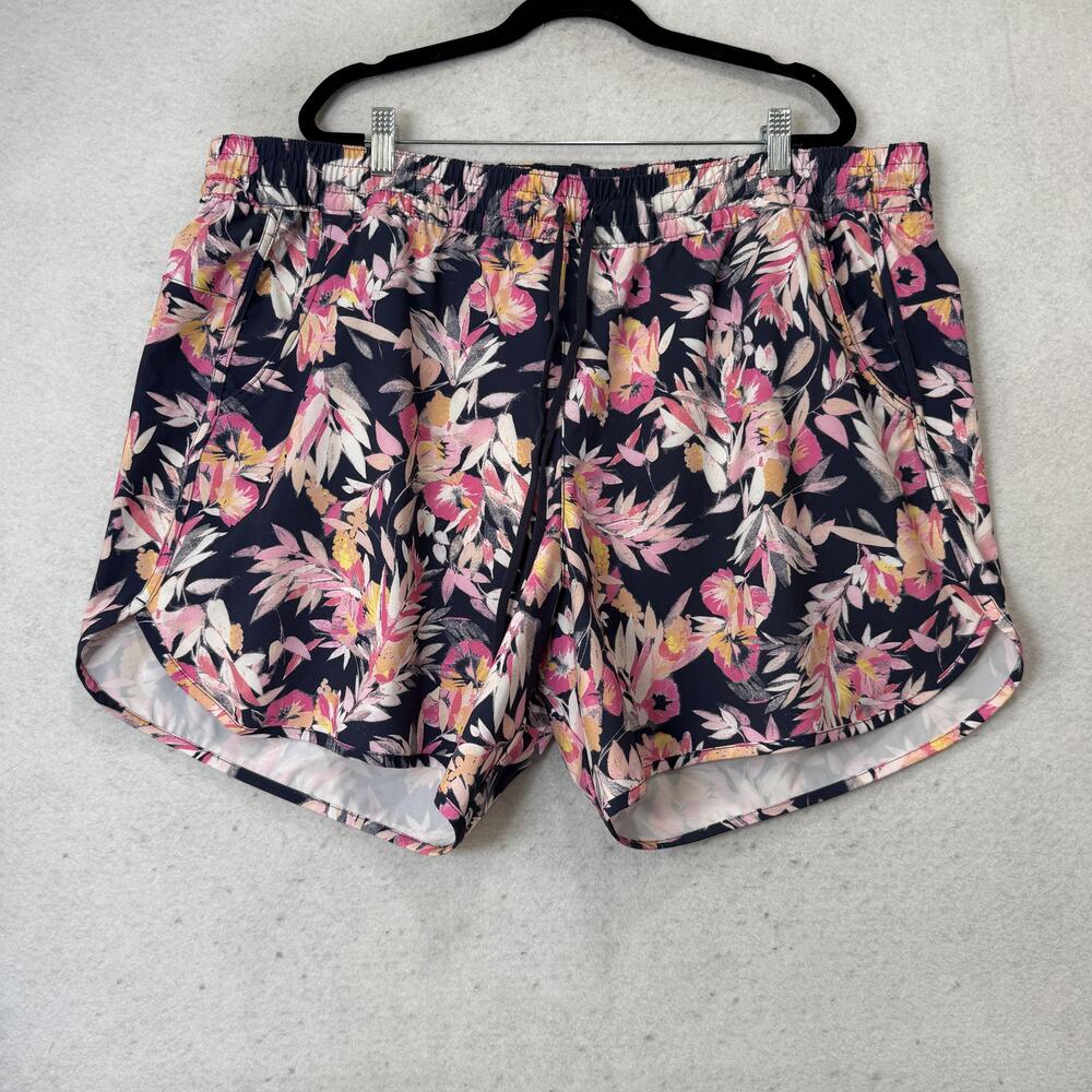 Columbia Shorts Women 2X Blue Floral 6.5 Inseam fishing Running Pockets Athletic